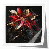 Colorful botanical wall art featuring a vibrant poinsettia design, printed on high-quality paper, ideal for home decor or festive celebrations. Perfect for enhancing any room with its striking floral elements and rich colors.