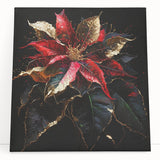 Vibrant botanical wall art featuring a poinsettia design on stretched canvas, leaning against a neutral backdrop, perfect for adding a pop of color to modern decor.