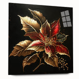 Vibrant botanical wall art featuring a poinsettia design on acrylic glass, showcasing vivid colors and intricate details, ideal for home decor enhancement.