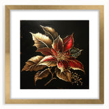 Botanical wall art featuring a beautifully detailed poinsettia design in a gold frame with matting, ideal for adding a touch of elegance to home decor.