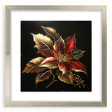 Elegant silver-framed wall art featuring a botanical poinsettia design, showcasing vibrant red and green colors. Ideal for adding a touch of nature to any decor.