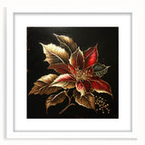 Botanical wall art featuring a vibrant poinsettia design in a white frame with a mat, showcasing intricate floral details perfect for seasonal home decor.