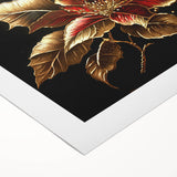 Botanical wall art showcasing a vibrant poinsettia design on rolled canvas, perfect for home decor. Features rich red and green hues, ideal for festive settings.