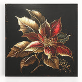 Stretched canvas wall art featuring a vibrant botanical poinsettia design, showcasing intricate floral details and rich colors, ideal for home decor enhancement.
