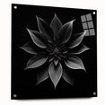 Elegant botanical wall art featuring a vibrant poinsettia design printed on acrylic glass, showcased in a side view with decorative pins, perfect for home decor.