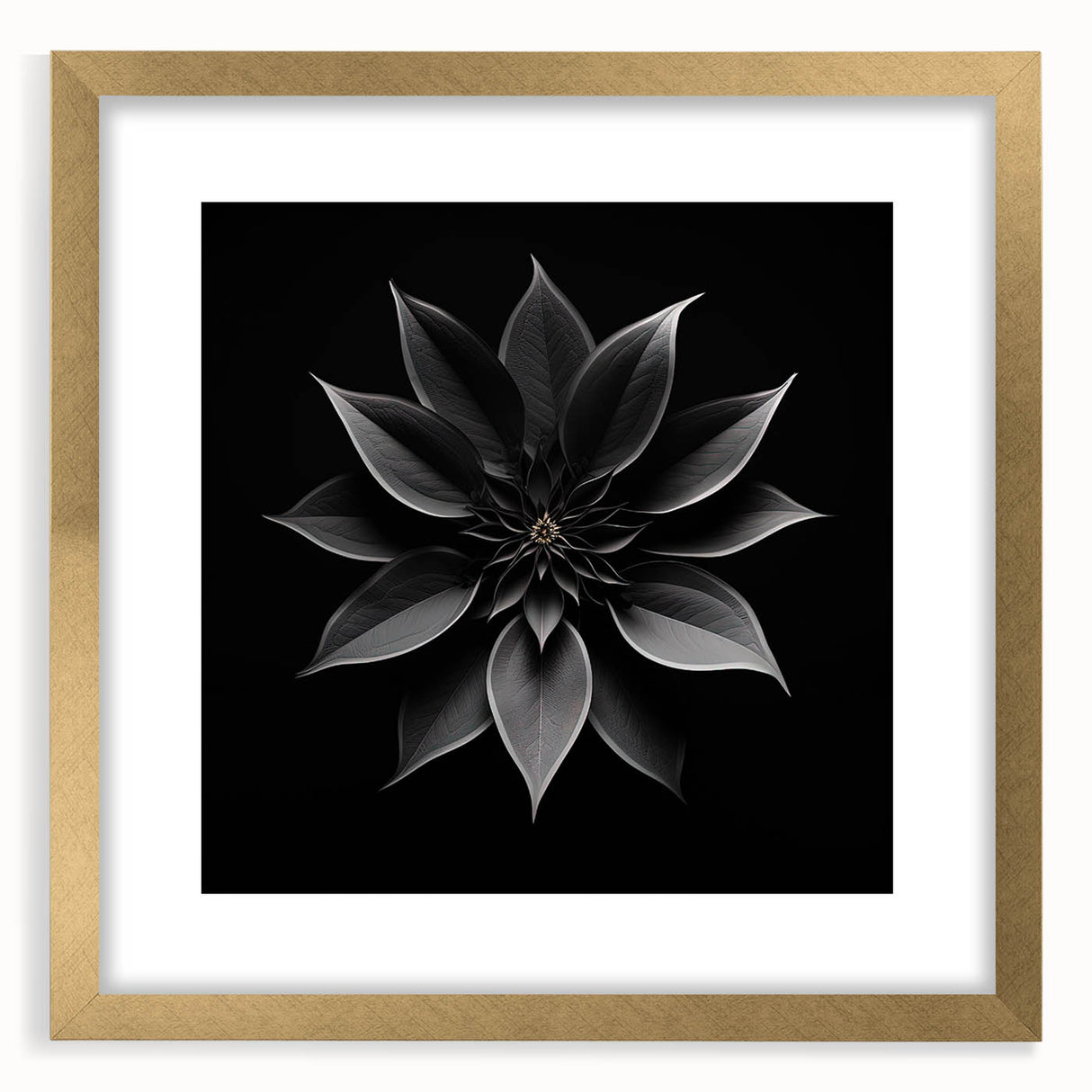 Botanical wall art featuring a beautifully detailed poinsettia design, framed in gold with a mat, showcasing vibrant colors and intricate textures, ideal for home decor.