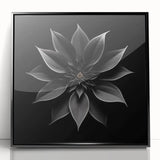Framed acrylic wall art featuring a vibrant botanical poinsettia design against a sleek black background, perfect for enhancing modern home decor.