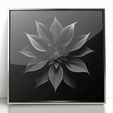 Framed wall art featuring a vibrant botanical poinsettia design in rich red and green hues, set in a sleek silver frame, perfect for festive home decor.