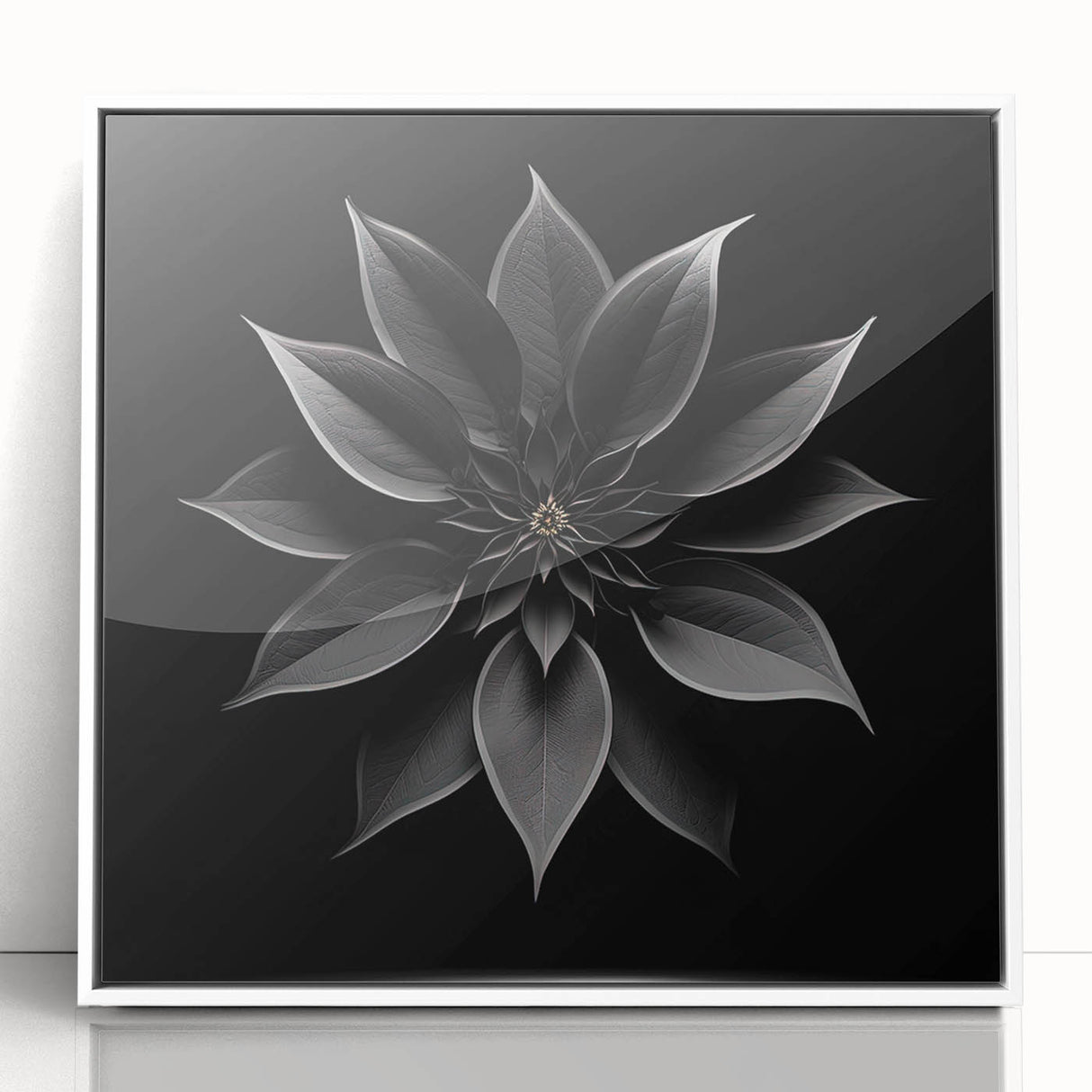 Framed acrylic wall art showcasing a vibrant botanical design of poinsettias, featuring a clean white frame, perfect for adding a touch of nature to home decor.
