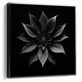 Framed botanical wall art featuring a poinsettia design on black canvas, showcasing vibrant colors and intricate floral details, ideal for home decor.