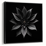 Framed botanical wall art featuring a poinsettia design on black canvas, showcasing vibrant colors and intricate floral details, ideal for home decor.