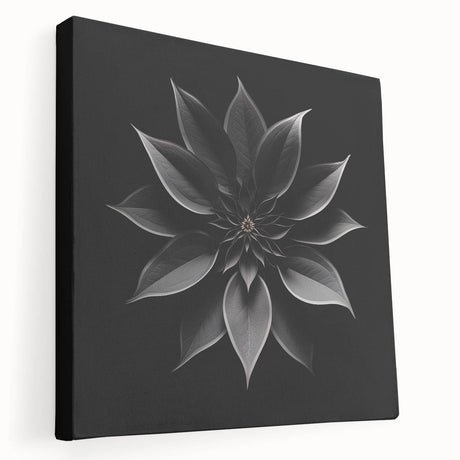 Stretched canvas wall art showcasing a vibrant botanical poinsettia design in rich reds and greens, ideal for home decor or festive displays, viewed from the side.