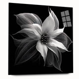Acrylic glass wall art featuring a vibrant poinsettia botanical design, showcasing rich red and green colors, elegantly displayed from a side view. Perfect for adding a festive touch to home decor.