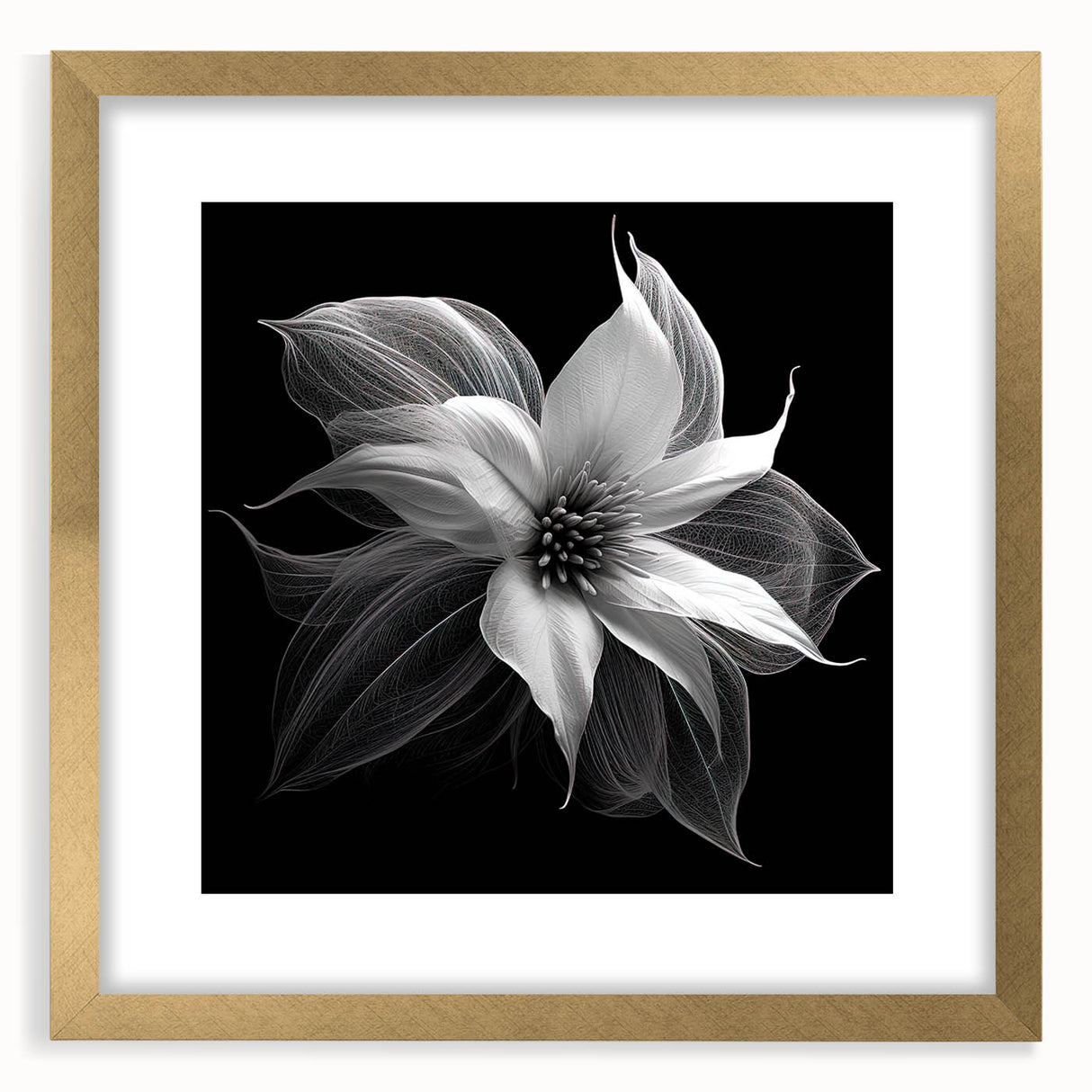 Botanical wall art featuring a beautifully designed poinsettia in a gold frame with a mat, perfect for adding a touch of elegance to home decor. This vibrant piece showcases intricate floral details and rich colors, ideal for nature lovers and art enthusiasts.