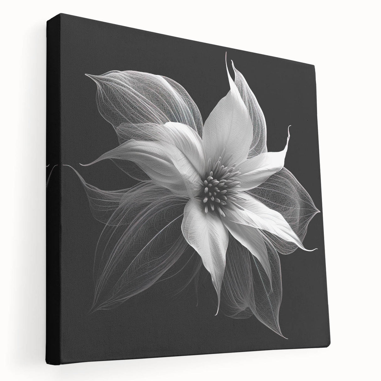 Stretched canvas wall art showcasing a vibrant botanical poinsettia design with rich colors, perfect for adding a festive touch to home decor.