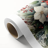 Vibrant botanical poinsettia design on rolled canvas wall art, showcasing rich red and green hues, ideal for festive home decor and seasonal aesthetics.