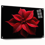 Side view of a botanical poinsettia wall art piece encased in acrylic glass, showcasing vibrant red and green floral details, designed for stylish decor.