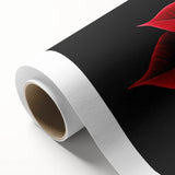 Poinsettia botanical wall art print on rolled canvas, showcasing vibrant red and green floral design, perfect for festive home decor, displayed in a sturdy tube.