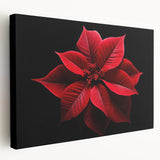 Stretched canvas wall art showcasing a vibrant botanical poinsettia design in rich red and green hues, perfect for enhancing home decor with a fresh floral touch.