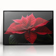 Framed acrylic wall art featuring a vibrant botanical design of poinsettias against a black background, perfect for enhancing modern decor with a touch of nature.