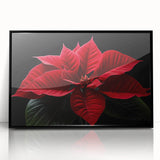 Framed acrylic wall art featuring a vibrant botanical design of poinsettias against a black background, perfect for enhancing modern decor with a touch of nature.