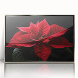 Framed wall art featuring a botanical poinsettia design in vibrant colors, set in a sleek silver frame, perfect for adding elegance to home decor.