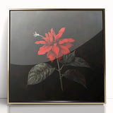 Framed acrylic wall art featuring a botanical poinsettia design with vibrant red and green colors, showcasing intricate floral details in a gold frame, ideal for home decor.