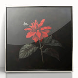 Framed botanical wall art featuring a vibrant poinsettia design with a silver frame, ideal for home decor, showcasing intricate floral details and colors.