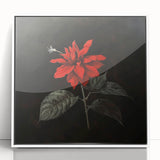 Framed botanical wall art featuring a vibrant poinsettia design, set in a sleek white frame with acrylic glass, ideal for home decor and seasonal decoration.