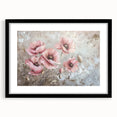 Black framed wall art featuring a vibrant botanical poppy design, showcasing detailed floral illustrations on a white background, perfect for home decor.