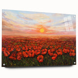 Side view of a botanical poppy wall art piece, featuring vibrant colors and intricate details, displayed with acrylic glass and secured with pins for a modern aesthetic.
