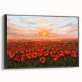 Framed canvas wall art showcasing a vibrant botanical poppy design, featuring a black side profile view, perfect for modern home decor and floral enthusiasts.