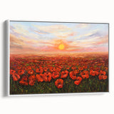 Framed canvas wall art showcasing a vibrant poppy botanical design on a white background, adding a touch of elegance to home decor. Perfect for floral enthusiasts.