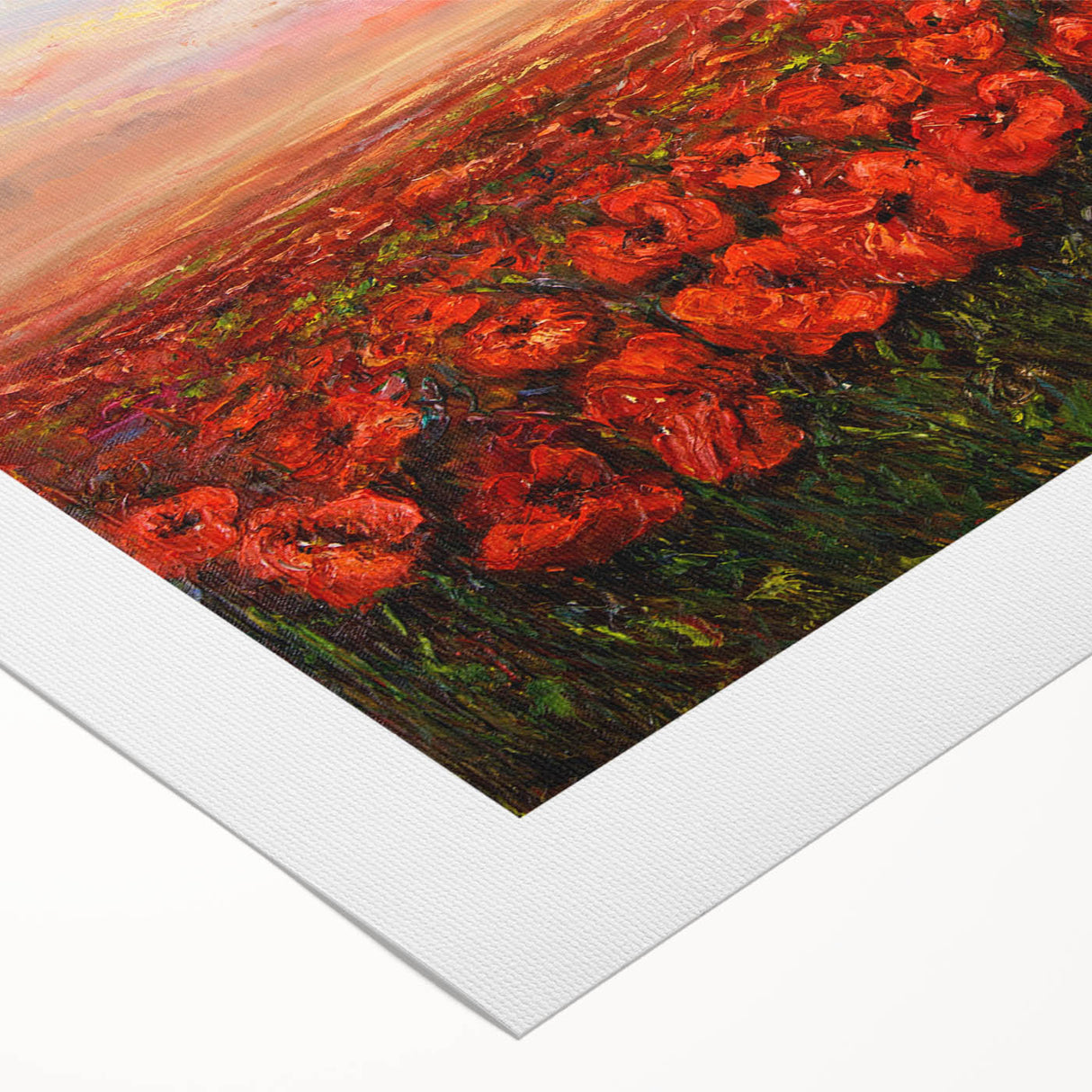 Vibrant botanical wall art featuring a poppy design on rolled canvas, showcasing intricate floral details and rich colors, ideal for home decor.