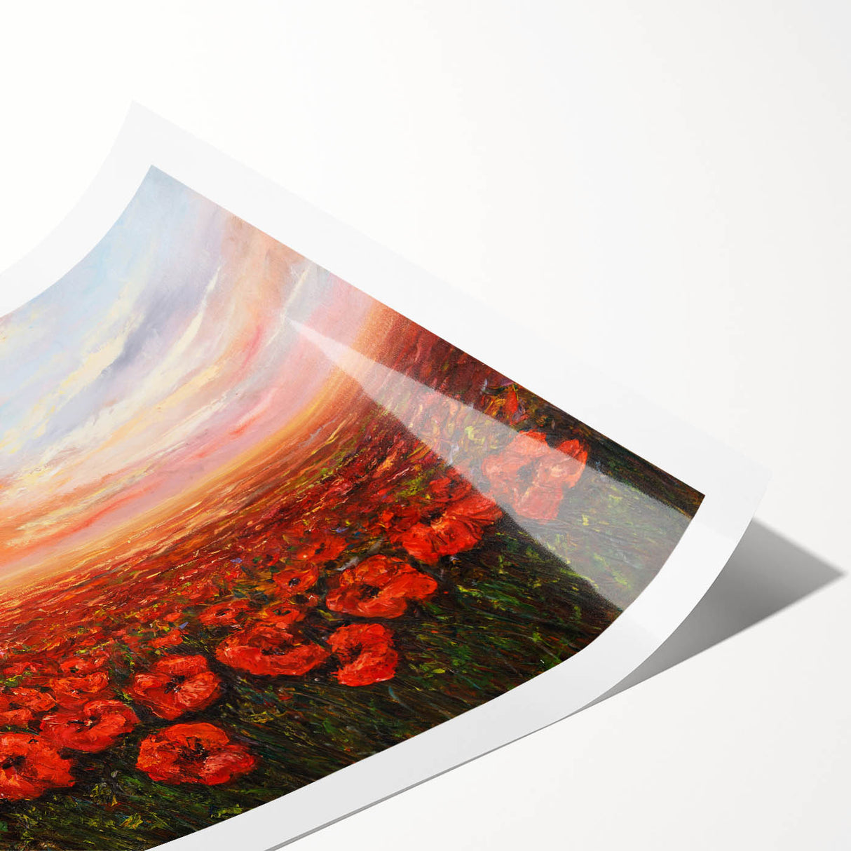 Vibrant botanical poppy design wall art print showcasing intricate details and vivid colors, rolled for easy display and storage, perfect for home decor.