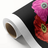 Vibrant rolled canvas artwork showcasing a botanical poppy design, featuring vivid colors and intricate floral details, perfect for home decor enhancement.