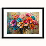 Black-framed wall art featuring a vibrant botanical poppy design, showcasing intricate floral details and a stylish mat, ideal for home decor enhancement.