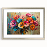 Framed botanical wall art featuring a delicate poppy design, elegantly matted with a silver frame, perfect for enhancing home decor and adding a touch of nature to any space.