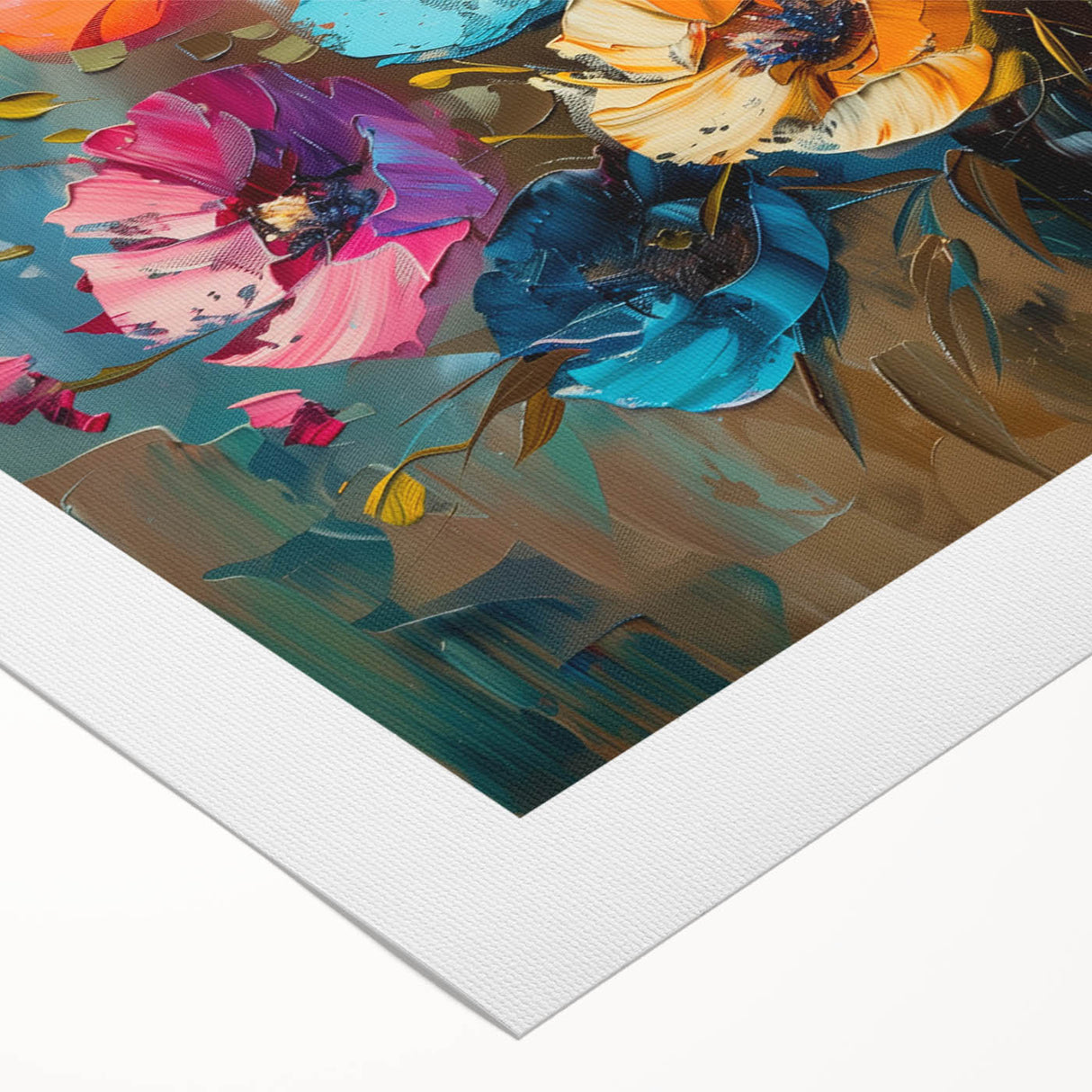 Vibrant rolled canvas art print showcasing a botanical design featuring delicate poppies in vivid colors, ideal for home decor or art collectors. Perfect for adding a touch of nature to any space.