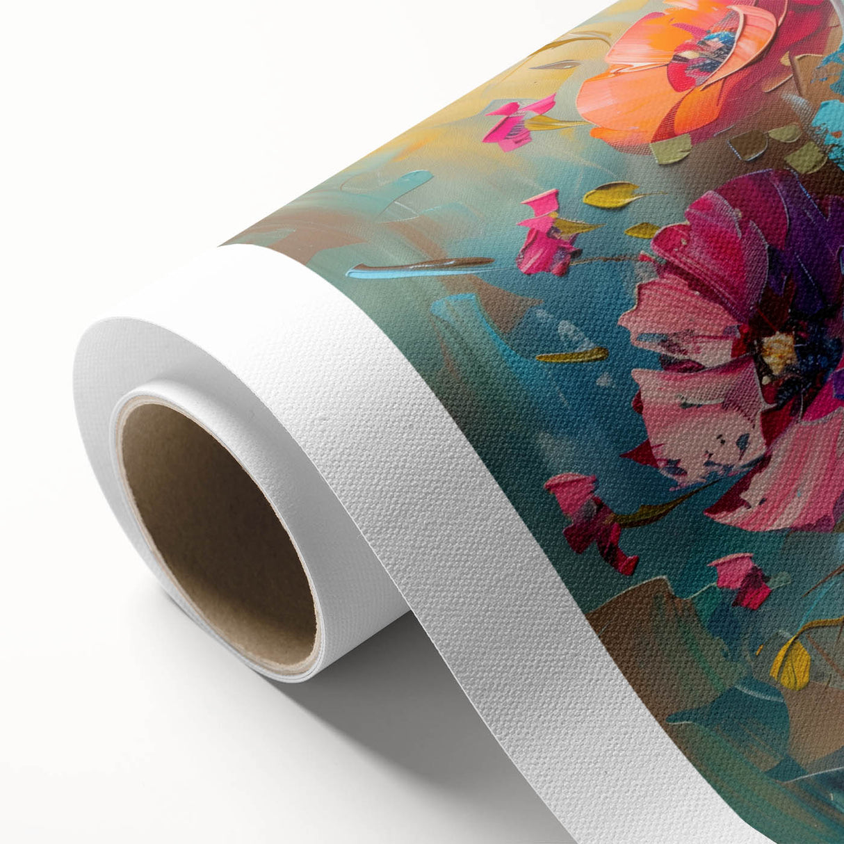 Vibrant rolled canvas wall art showcasing a botanical poppy design, featuring vivid colors and intricate details, perfect for adding a touch of nature to any decor.