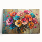 Vibrant botanical poppy wall art design displayed on stretched canvas, showcasing rich colors and intricate details, perfect for home decor and nature lovers.
