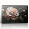 Framed wall art featuring a vibrant botanical poppy design, showcasing intricate floral details in a black acrylic frame, ideal for home decor.