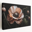 Stretched canvas wall art showcasing a vibrant botanical poppy design, highlighting rich colors and intricate details from a side view, perfect for home décor.
