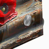 Close-up view of a vibrant botanical poppy wall art design, showcasing intricate details and vivid colors, perfect for home decor or art enthusiasts.