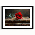 Black-framed wall art featuring a botanical poppy design on a white mat, showcasing vibrant colors and intricate details, perfect for modern home decor.