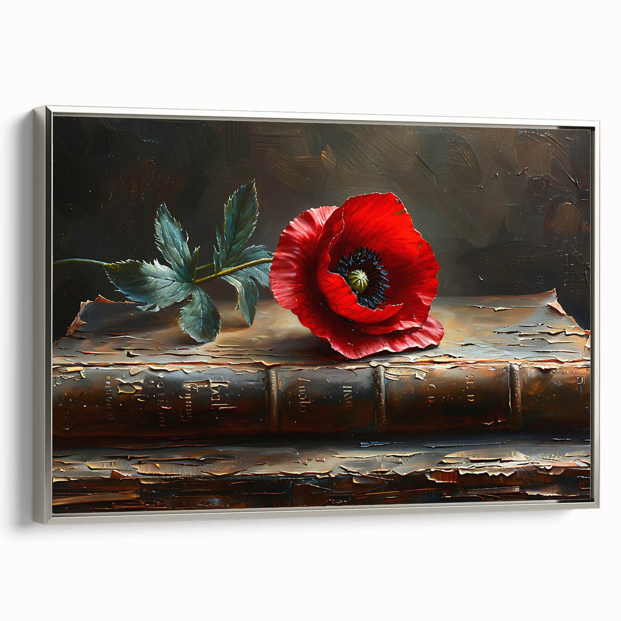 Framed botanical wall art featuring a delicate poppy design in soft hues, elegantly displayed with a silver frame, perfect for enhancing home decor aesthetics.