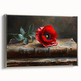 Framed botanical wall art featuring a delicate poppy design in soft hues, elegantly displayed with a silver frame, perfect for enhancing home decor aesthetics.