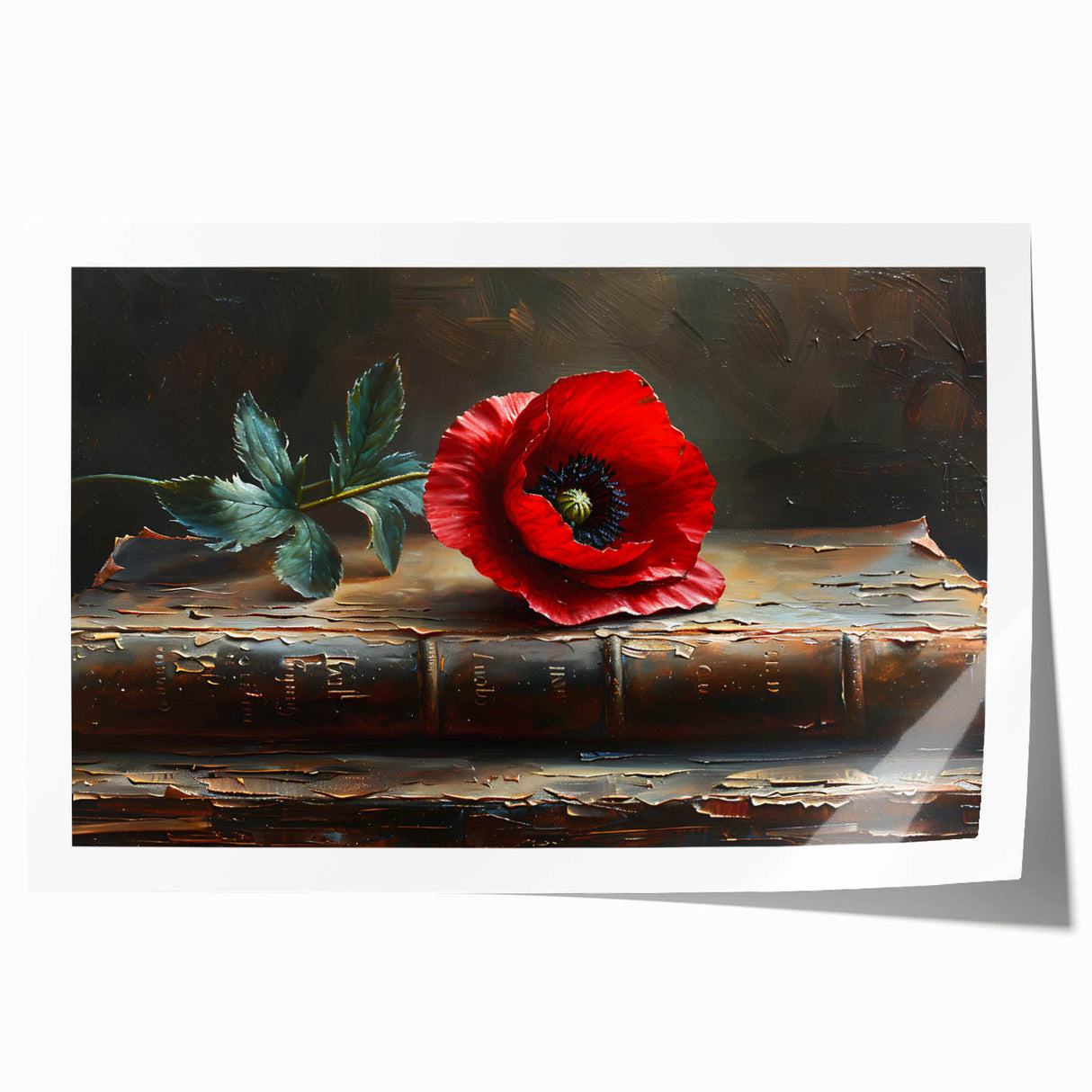 Botanical poppy design wall art print showcasing vibrant red and green colors, elegantly rolled for easy display, perfect for adding a touch of nature to any decor.