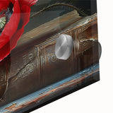 Close-up of a vibrant botanical poppy wall art design, showcasing intricate details and vivid colors on acrylic glass, perfect for home decor enhancement.