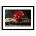 Framed botanical wall art featuring a vibrant poppy design in black matting, showcasing intricate floral details, perfect for home decor enhancement.